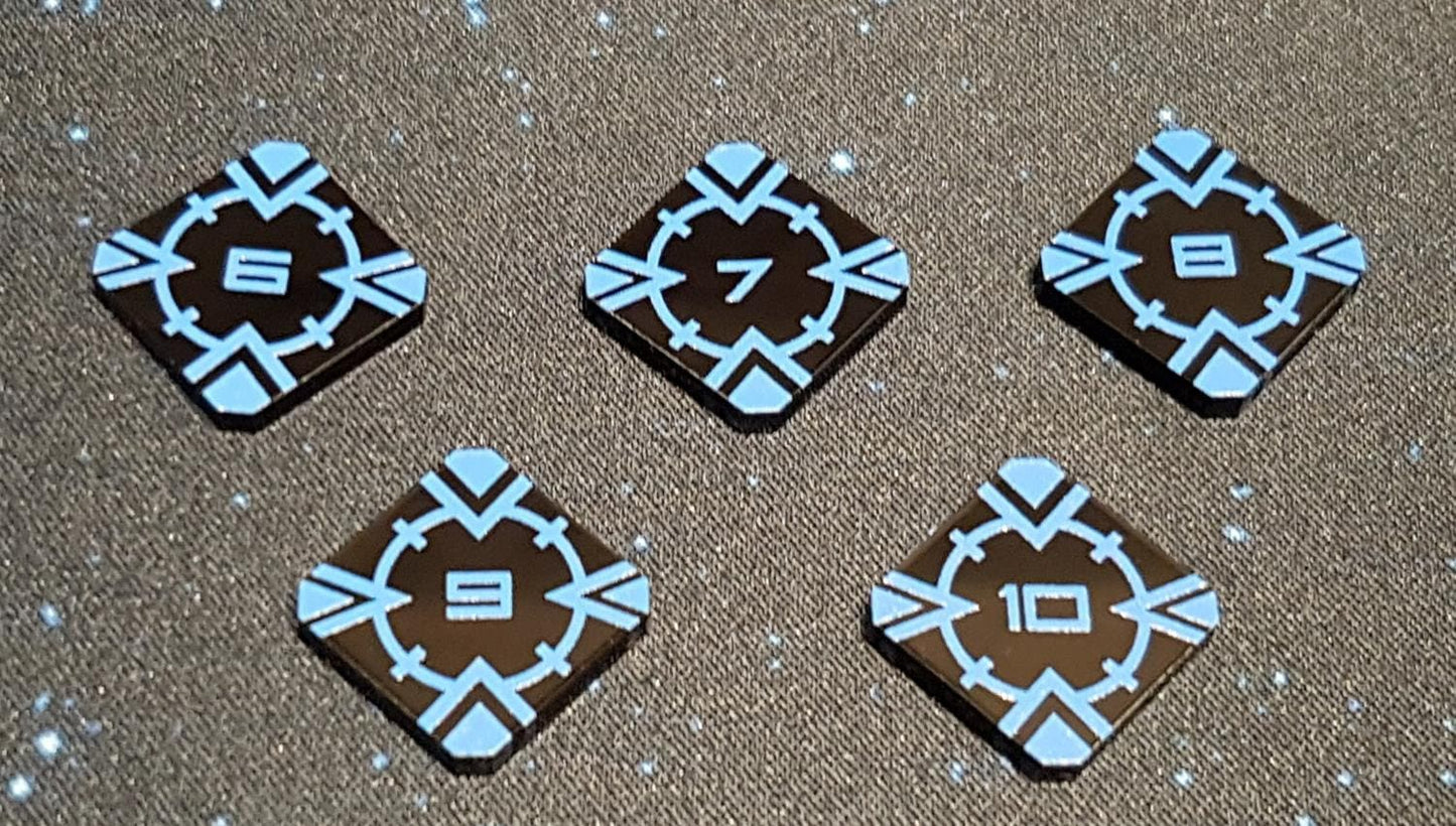 V2 Acrylic Colour Printed Target Lock Tokens 6 - 10 (Blue) for Star Wars X-Wing