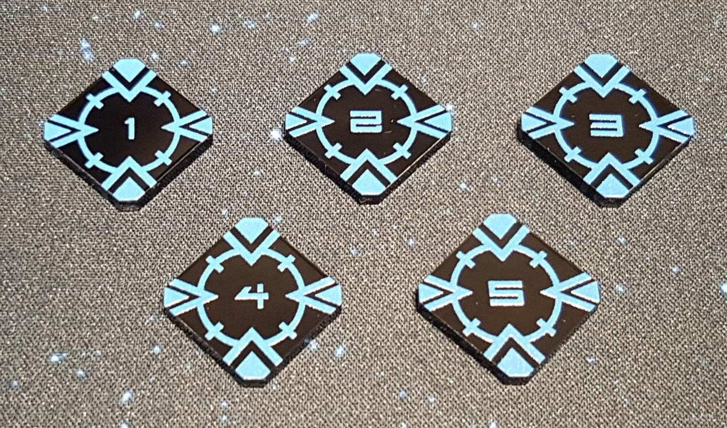 V2 Acrylic Colour Printed Target Lock Tokens 1 - 5 (Blue) for Star Wars X-Wing