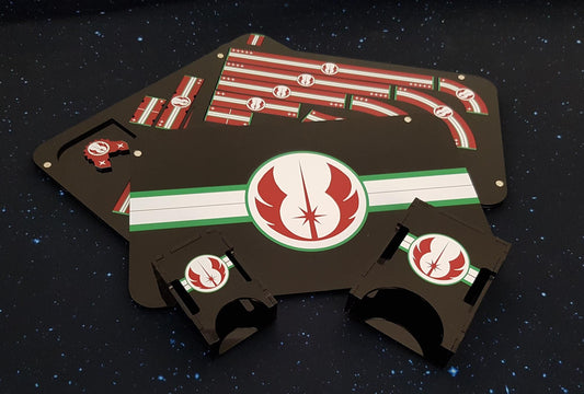 V2 Black Acrylic, Colour Printed Jedi Collection (Templates, Tray, Damage Decks) for Star Wars X-Wing
