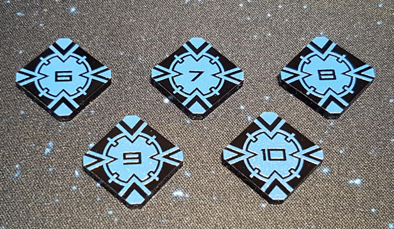 V2 Acrylic Colour Printed Target Lock Tokens 6 - 10 (Blue) for Star Wa ...