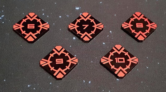 V2 Acrylic Colour Printed Target Lock Token Set 6 - 10 (Red) for Star Wars X-Wing
