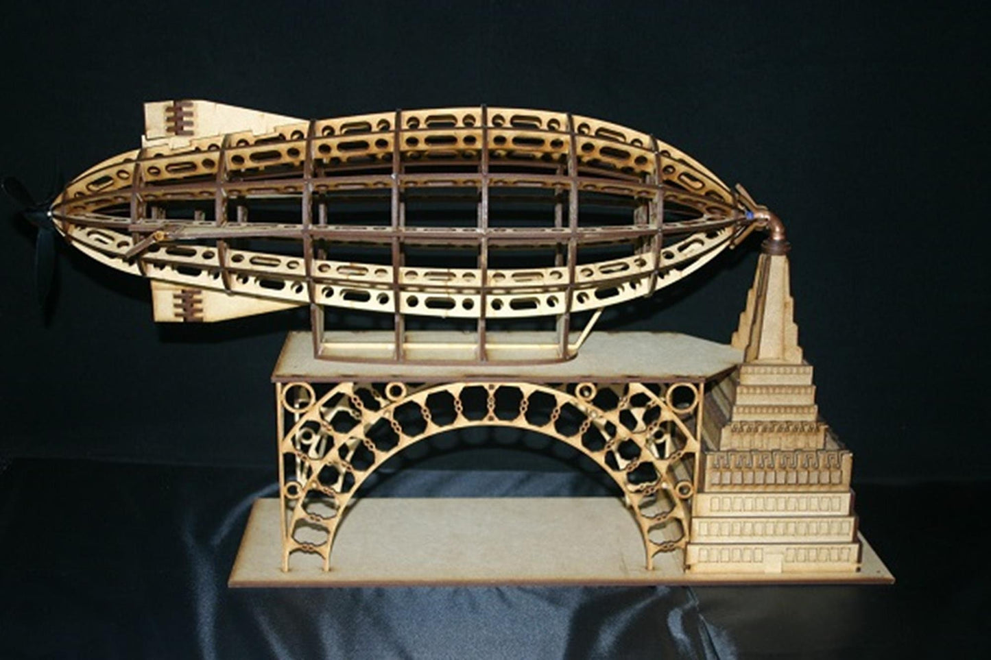 Laser Cut MDF Airship and Docking Station Model Kit. Steampunk.